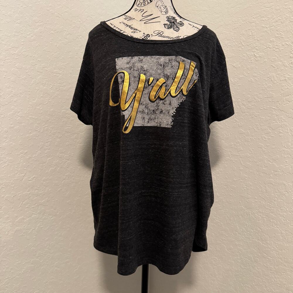 Home Free Arkansas "Y’all" Graphic Tee  Heather Gray & Gold  Plus Size XXL